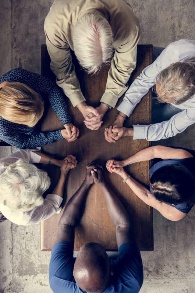People gathered and praying