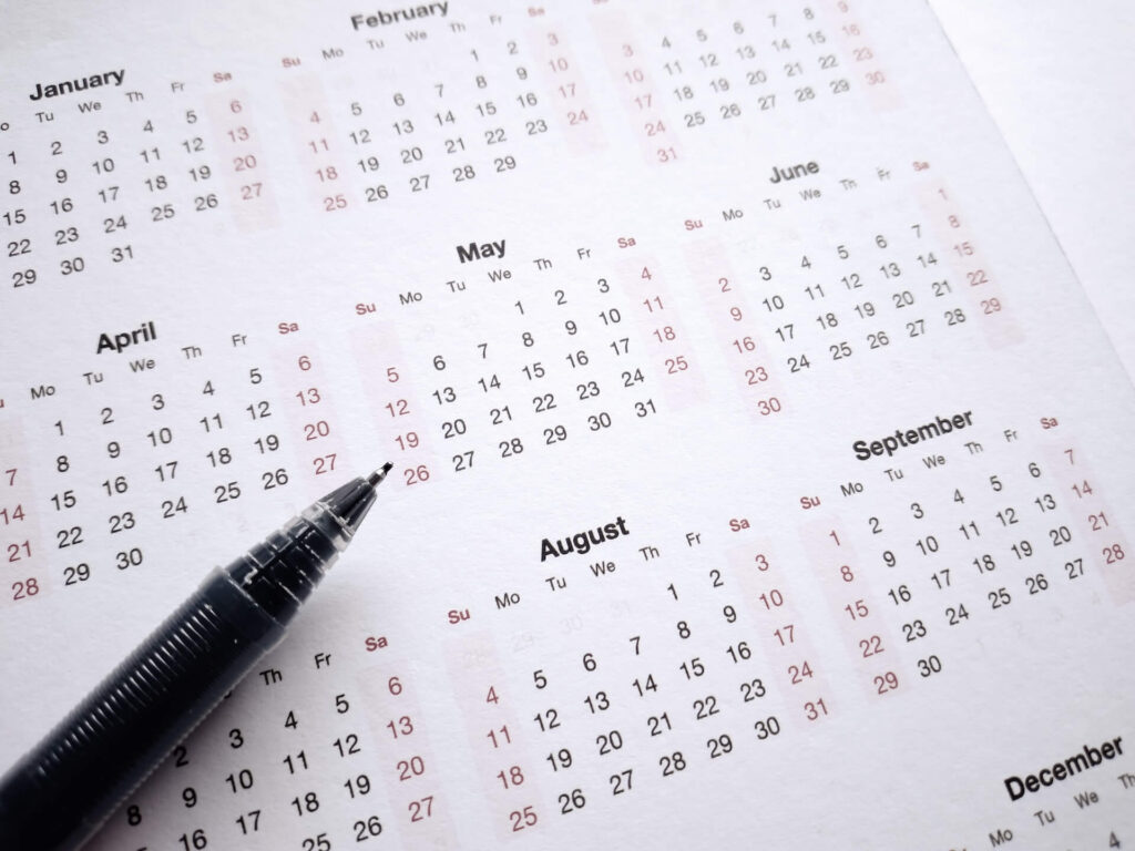 Closeup of calendar