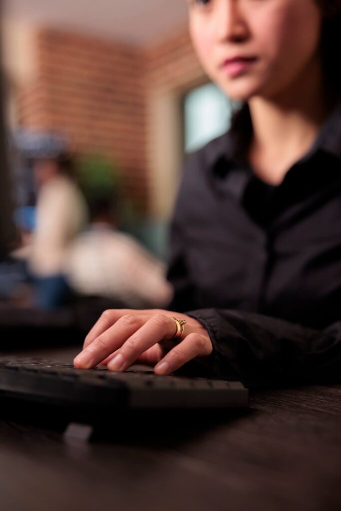 Young woman typing